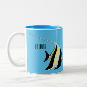 Moorish idol fish cartoon illustration Two-Tone coffee mug