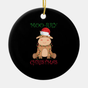 Moorry Christmas Cow Santa Christmas Puns Animals Ceramic Ornament