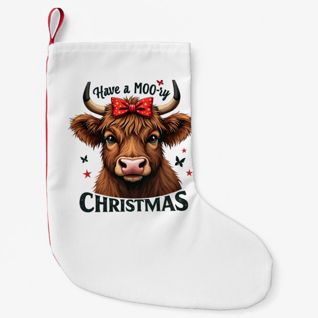 Moory Christmas Cute Cow Wearing Santa  Small Christmas Stocking (Front)