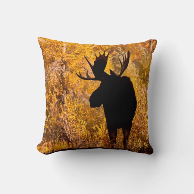 Moose (Alces Alces) Bull In Golden Willows 2 Throw Pillow (Front)