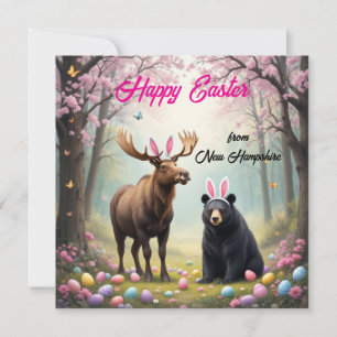 Moose and American Black Bear with Bunny Ears Holiday Card