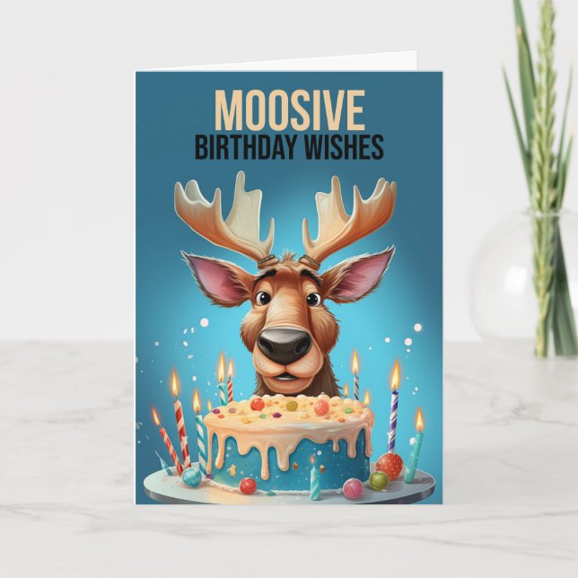 Moose and Birthday Cake Cute Moose  Thank You Card (Front)