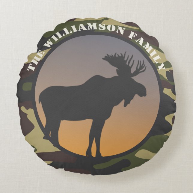 Moose and Camo Round Pillow (Front)