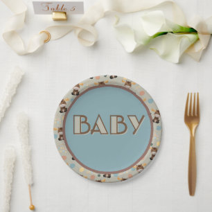 Moose and Mobile 7" round baby shower paper plates