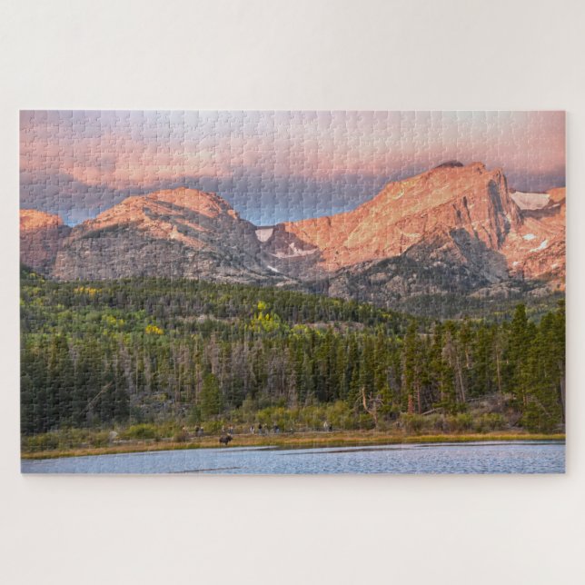Moose and Tourists at Sprague Lake, Colorado Jigsaw Puzzle (Horizontal)