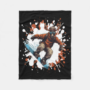 Moose Animal Snowboarding Cool Snowboard  Fleece Blanket
