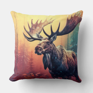 Moose Animal Wildlife Wilderness Colourful Wall Ar Throw Pillow