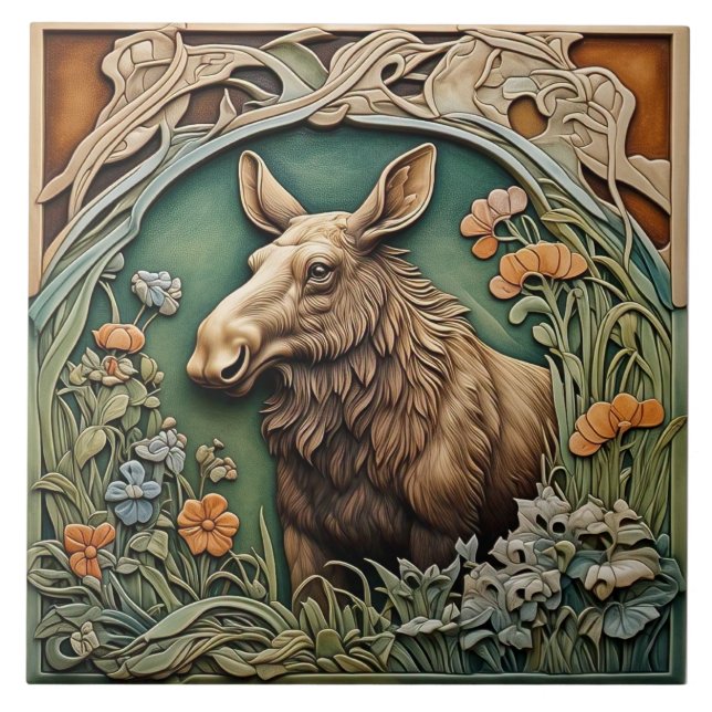 Moose - Art Nouveau Ceramic Tile (Front)