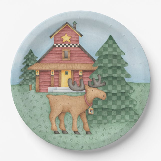 Moose at Cabin Paper Plate (Front)