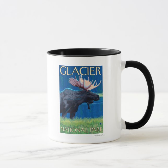 Moose at Night - Glacier National Park, MT Mug (Right)