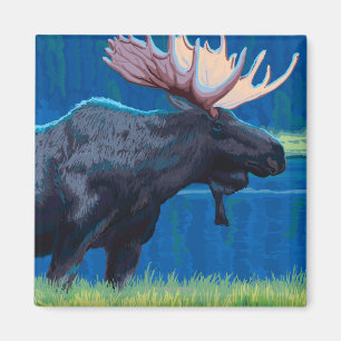 Moose at Night - Yellowstone National Park Magnet