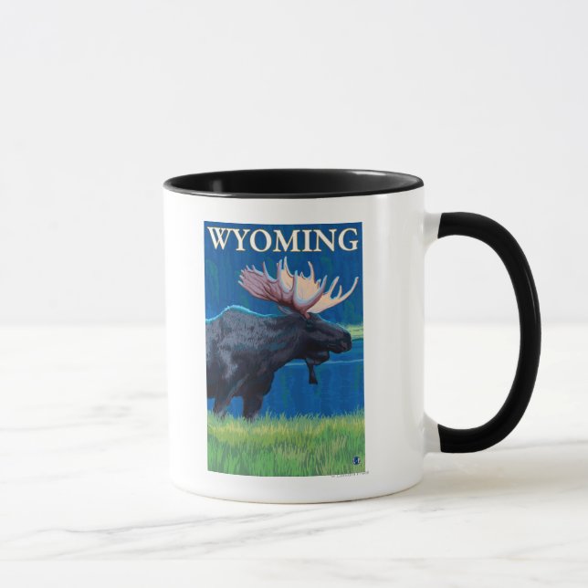 Moose at NightWyomingVintage Travel Poster Mug (Right)
