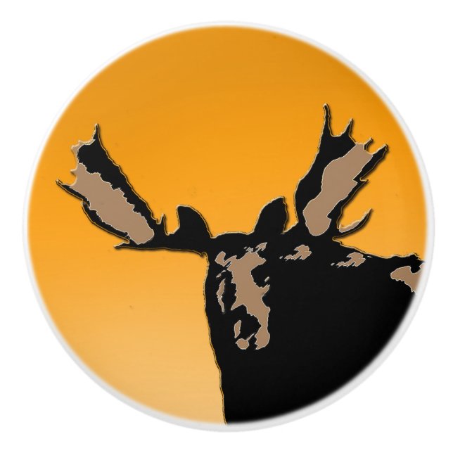 Moose at Sunset  - Original Wildlife Art Ceramic Knob (Front)