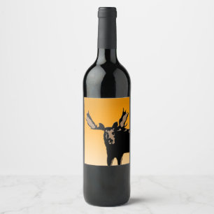 Moose at Sunset  - Original Wildlife Art Wine Label