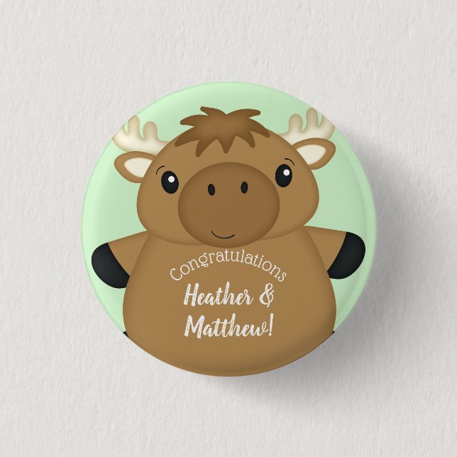 Moose Baby Shower 1 Inch Round Button (Front)