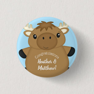 Moose Baby Shower Blue 1 Inch Round Button