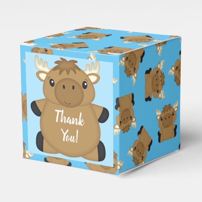 Moose Baby Shower Blue Boy Favor Box (Front Side)