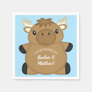 Moose Baby Shower Blue Boy Napkin