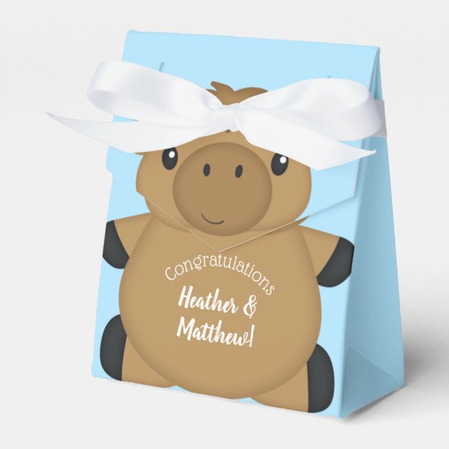 Moose Baby Shower Blue Favor Box (Front Side)