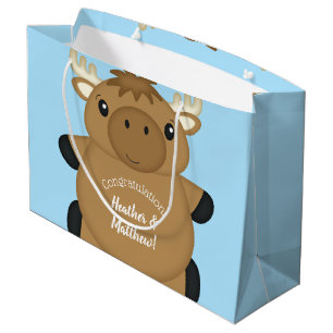 Moose Baby Shower Blue Large Gift Bag