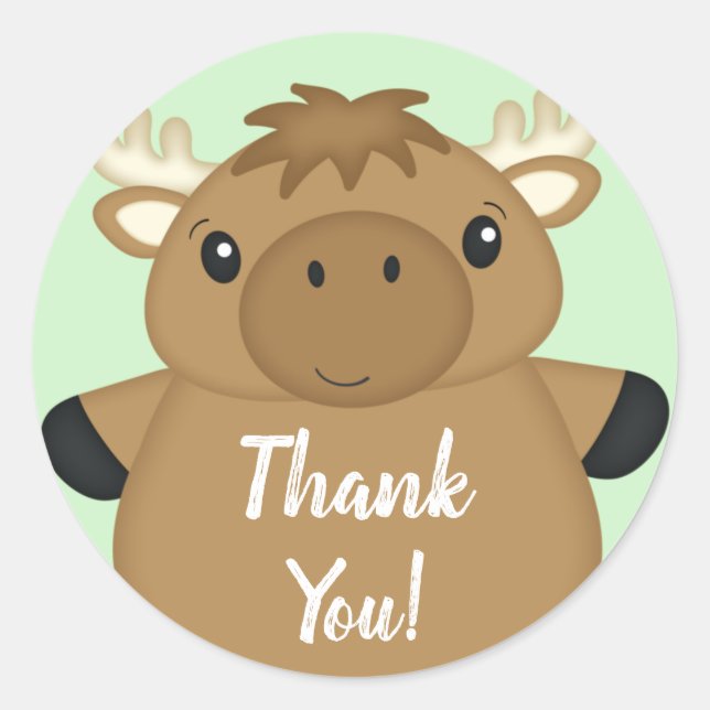Moose Baby Shower Green Classic Round Sticker (Front)