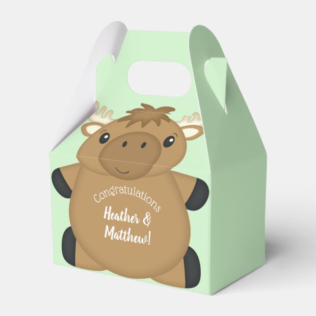 Moose Baby Shower Green Favor Box (Front Side)