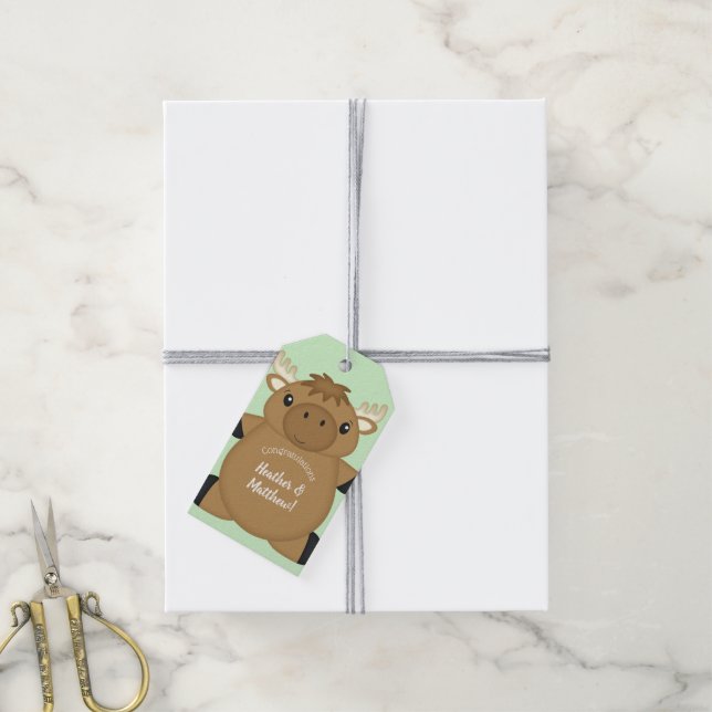 Moose Baby Shower Green Gift Tags (With Twine)