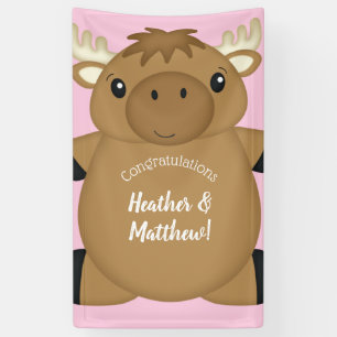 Moose Baby Shower Pink Banner