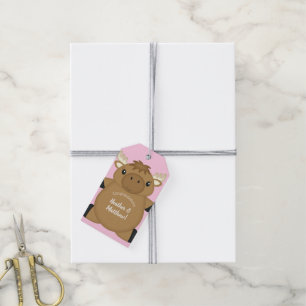 Moose Baby Shower Pink Gift Tags