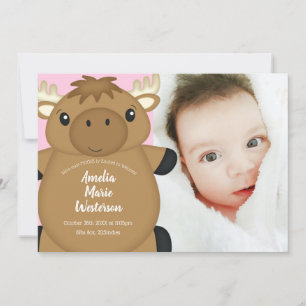 Moose Baby Shower Pink Invitation