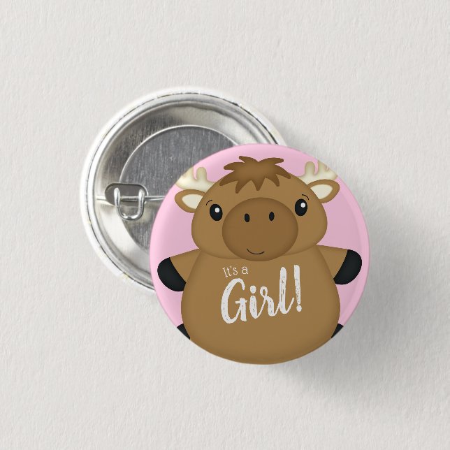 Moose Baby Shower Woodland 1 Inch Round Button (Front & Back)