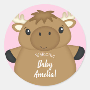 Moose Baby Shower Woodland Classic Round Sticker
