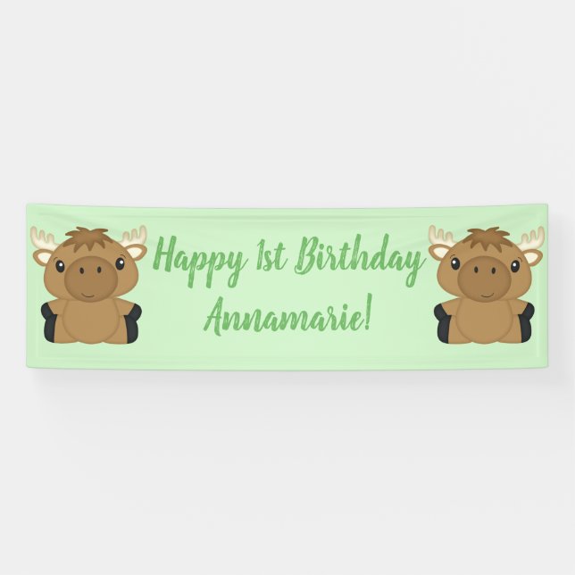 Moose Birthday Party Green Banner (Horizontal)