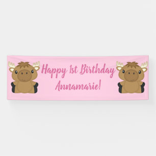 Moose Birthday Party Pink Banner