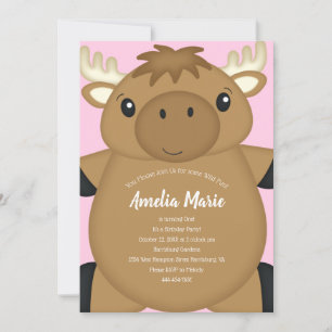 Moose Birthday Party Pink Invitation