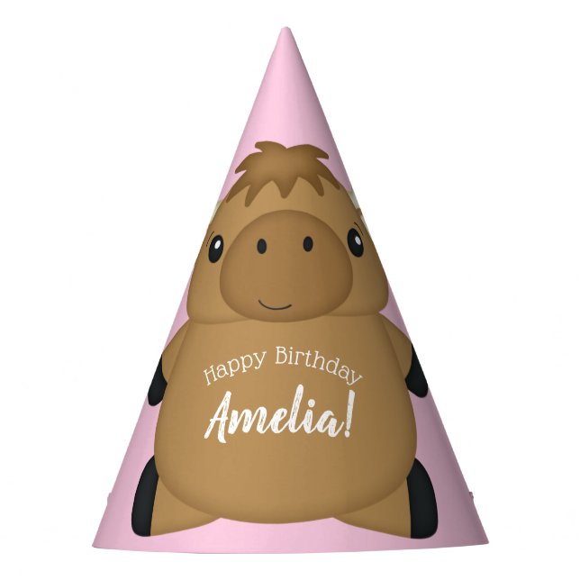 Moose Birthday Party Pink Party Hat (Front)