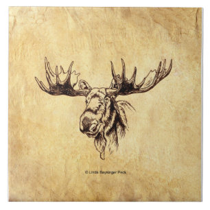 Moose Brown Ink Drawing Tile
