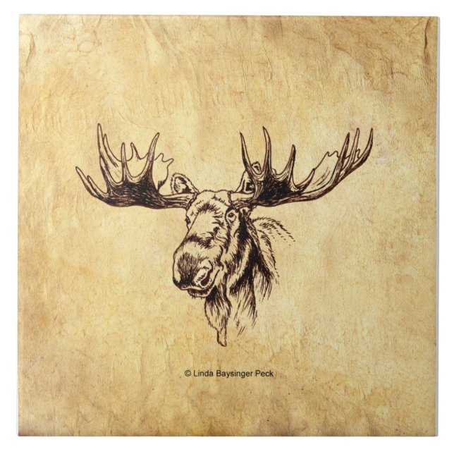 Moose Brown Ink Drawing Tile (Front)