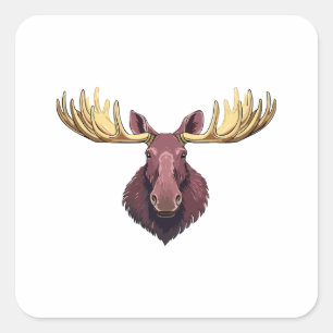 Moose buck head square sticker