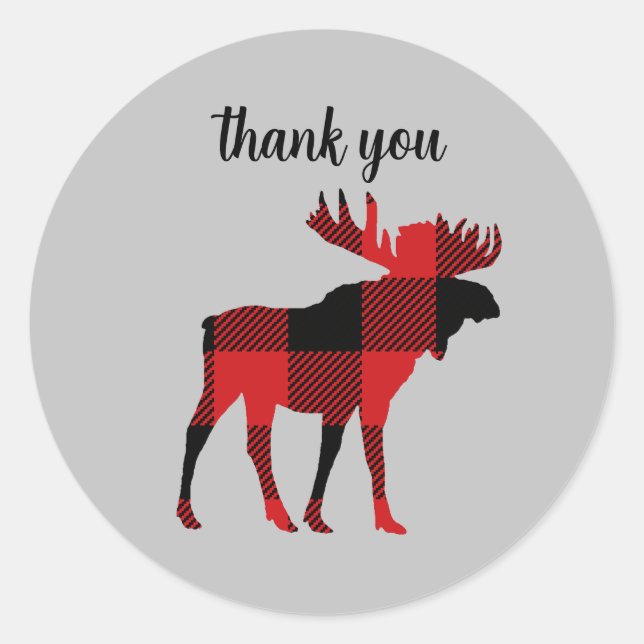 Moose Buffalo Check Thank You  Classic Round Sticker (Front)