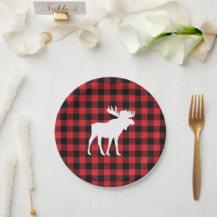 Moose Buffalo Check Wilderness Cabin Paper Plate