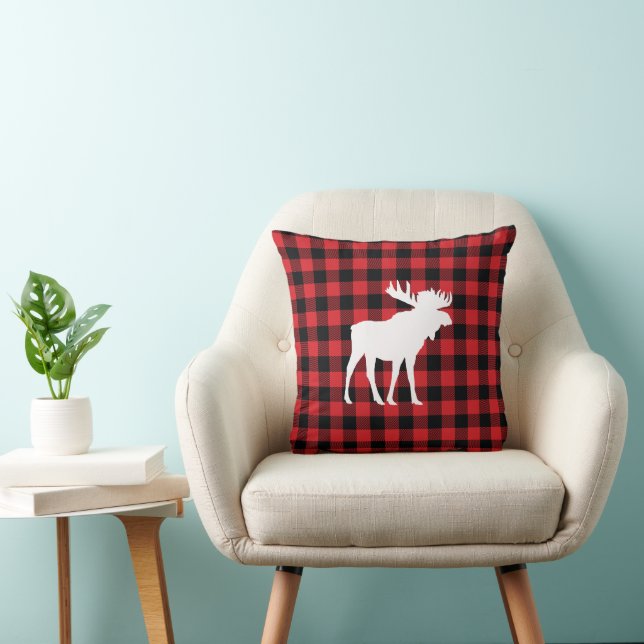 Moose Buffalo Check Wilderness Cabin Throw Pillow (Chair)