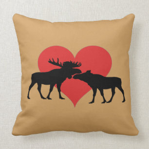 moose bull and cow throw pillow