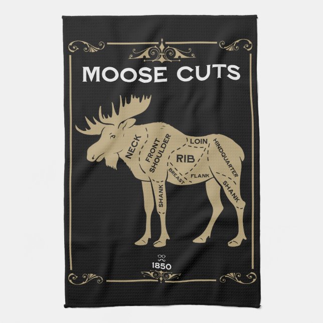 Moose Butcher Cut Chart Kitchen Towel (Vertical)