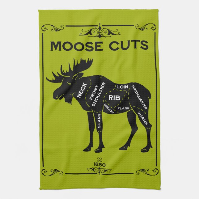 Moose Butcher Cut Chart Kitchen Towel (Vertical)