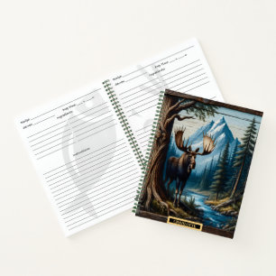 Moose by a tranquil mountain stream notebook