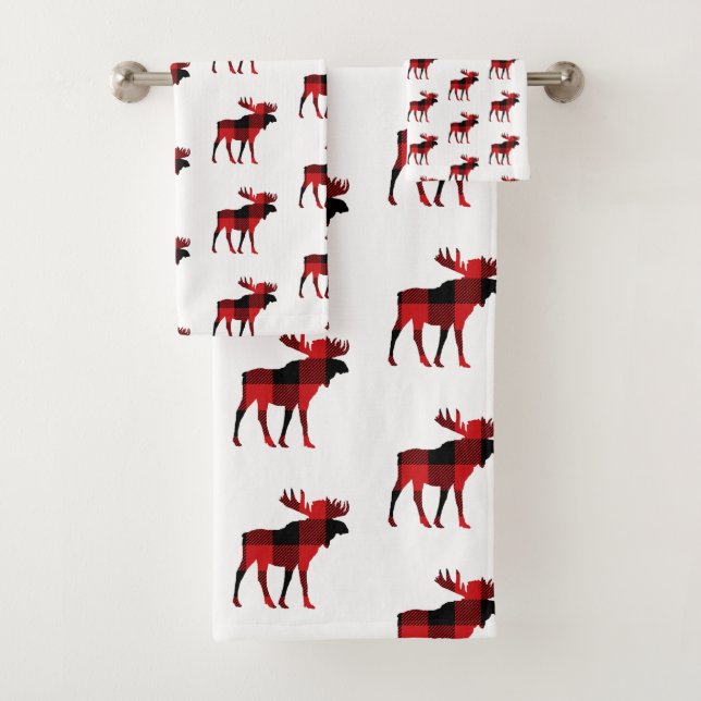 Moose Cabin Check Pattern Bath Towel Set (Insitu)