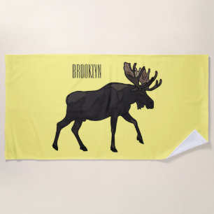 Moose cartoon illustration beach towel