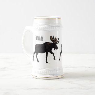 Moose cartoon illustration beer stein