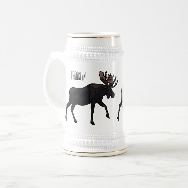 Moose cartoon illustration beer stein (Front Left)